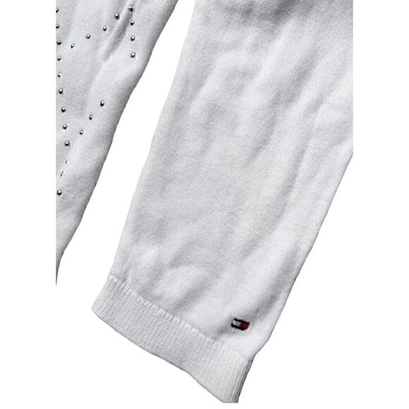 Tommy Hilfiger Gold Studded Argyle White Sweater Logo V-neck Women’s S ACADEMIA - Picture 6 of 12